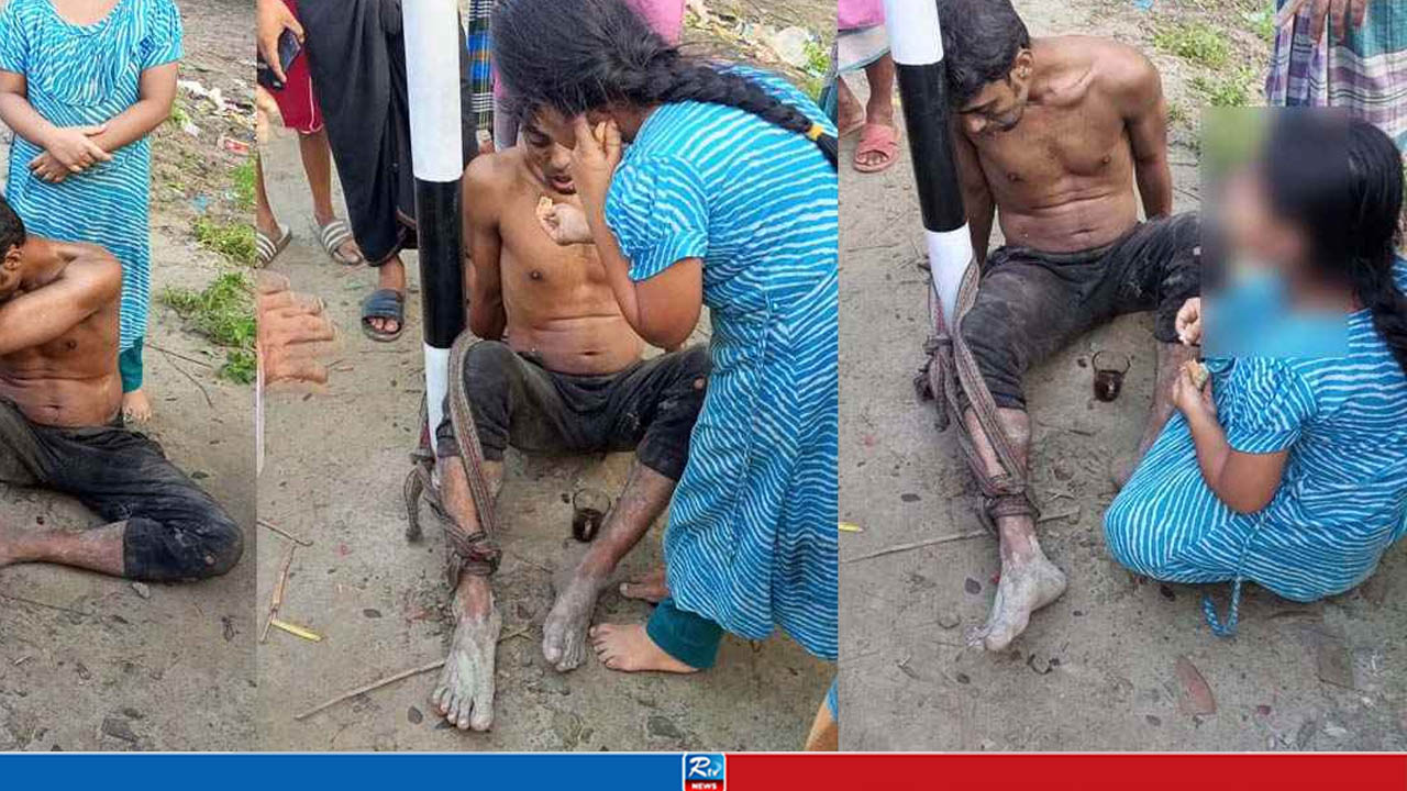চুরির অভিযোগে আটক ক্ষুধার্ত বাবার মুখে রুটি তুলে দিচ্ছে মেয়ে