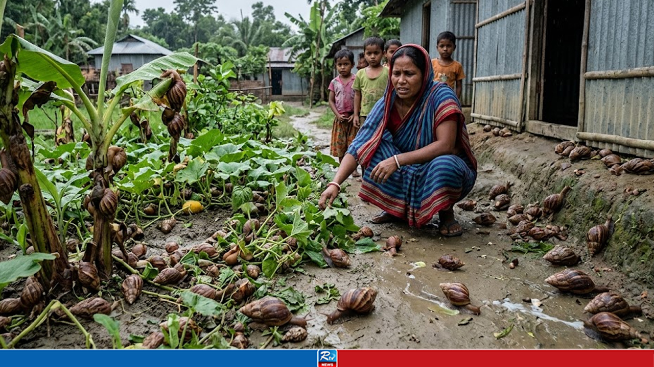 তাড়াইলে আফ্রিকান জায়ান্ট শামুকের উপদ্রব, অতিষ্ঠ বাসিন্দারা
